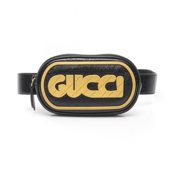 GUCCI Game Patch Belt Bag Waist Body Patent Leather Women's Black 529428 - Picture 1 of 10